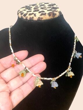 Delicate Multi-Color Flower Charm Beaded bohemian Necklace 30.” Long